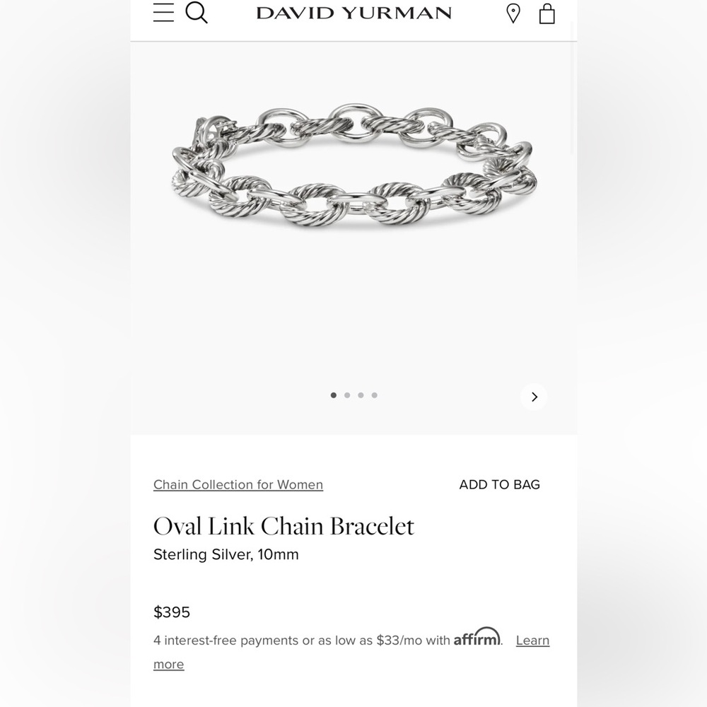 Oval Link Chain Bracelet- David Yurman
Sterling Silver, 10mm, size small